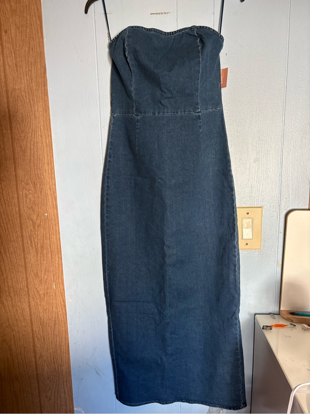 Miss Lola Dark Denim Strapless Midi Dress
